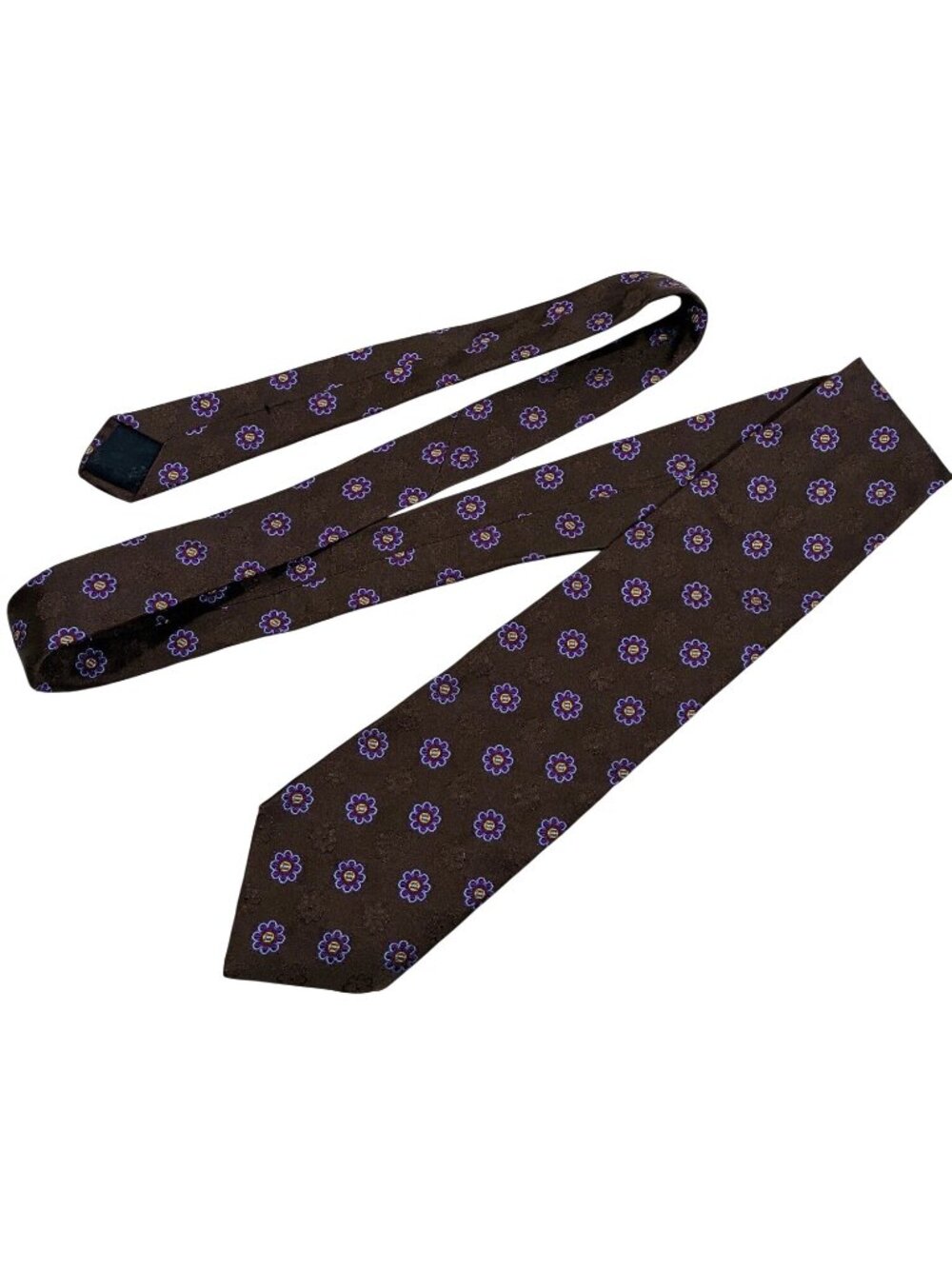 Brooks Brothers 346 Brown Silk Tie With Purple Floral Pattern 3.5" Width
